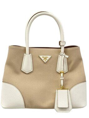 Prada Tote Double Small Beige White Leather